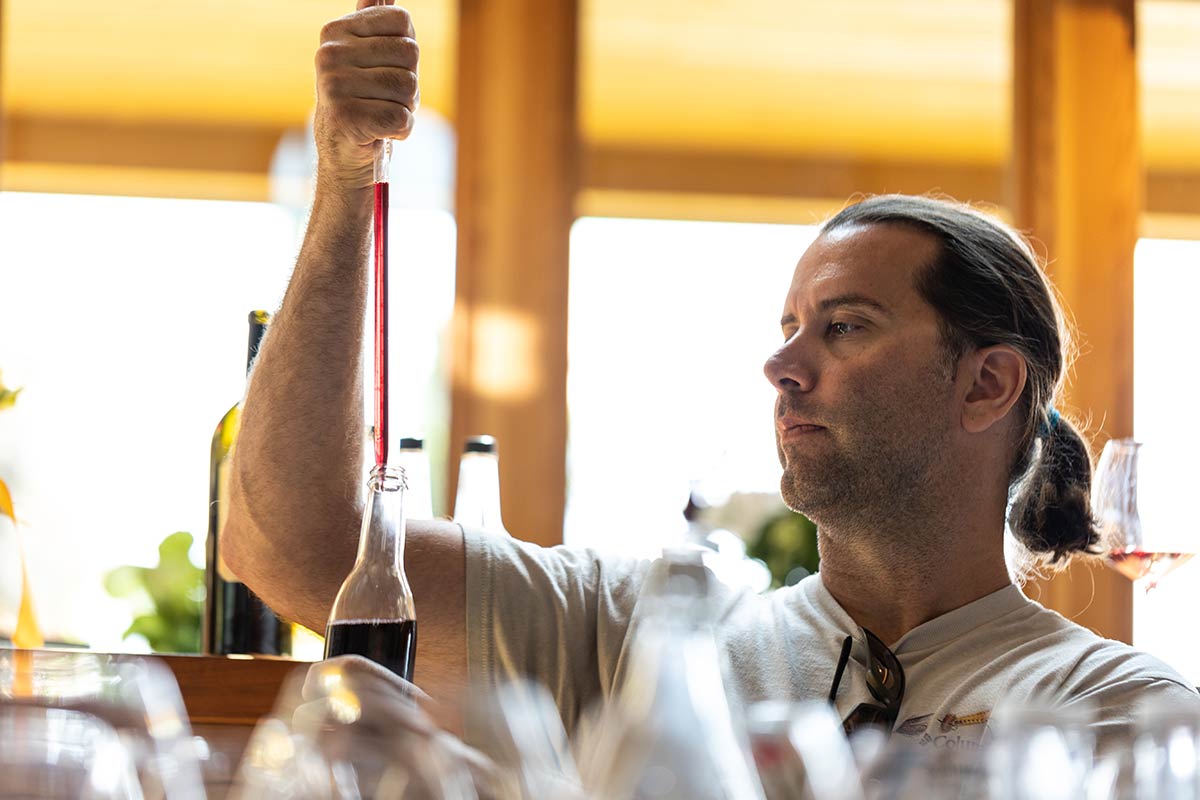 Winemaker Tim Malone blending. Winemaker Tim Malone blending.
